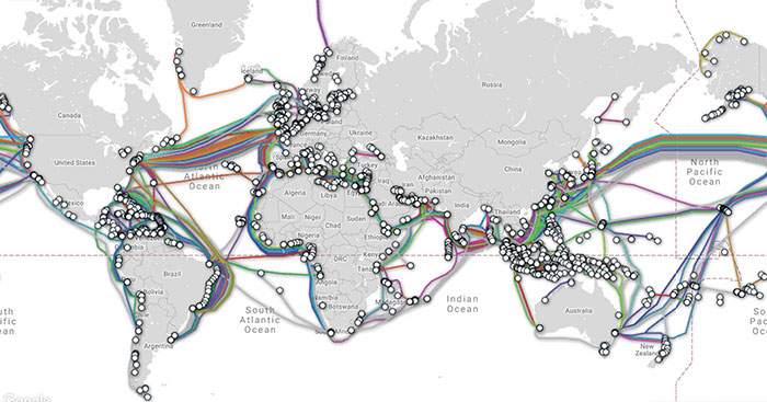 نقشه کابل کشی زیر دریایی فیبر نوری
